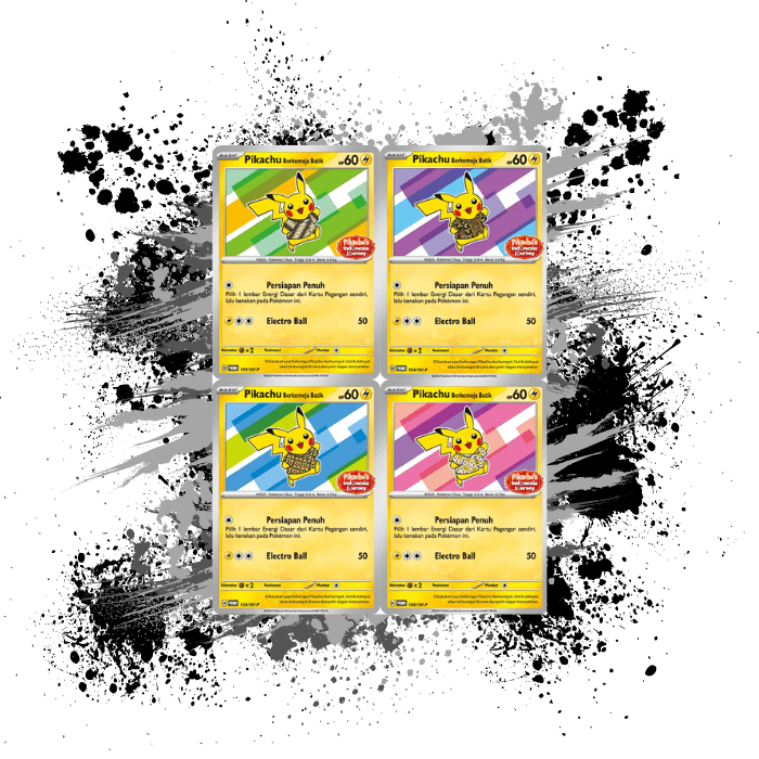 Pokemon (IDN) Berkemeja BATIK Set - 101, 154, 155, 190/SV-P Pikachu Indonesia Journey Promo Cards